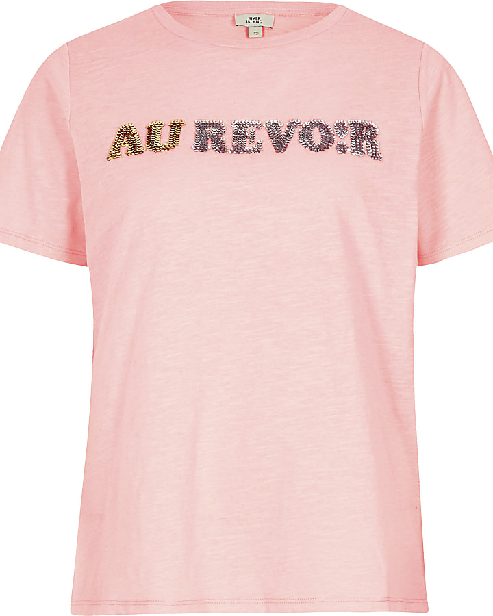 Pink 'Au revoir' fitted T-shirt
