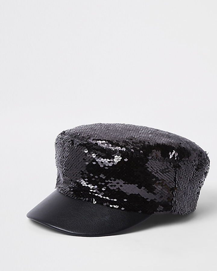 Black sequin baker boy hat