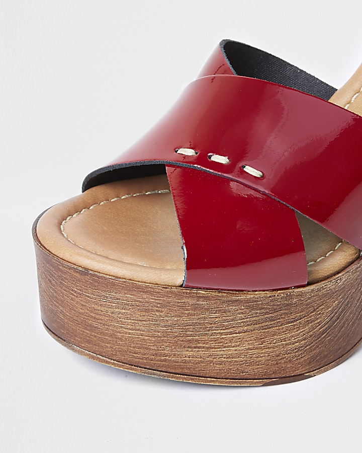 Red leather platform sandals