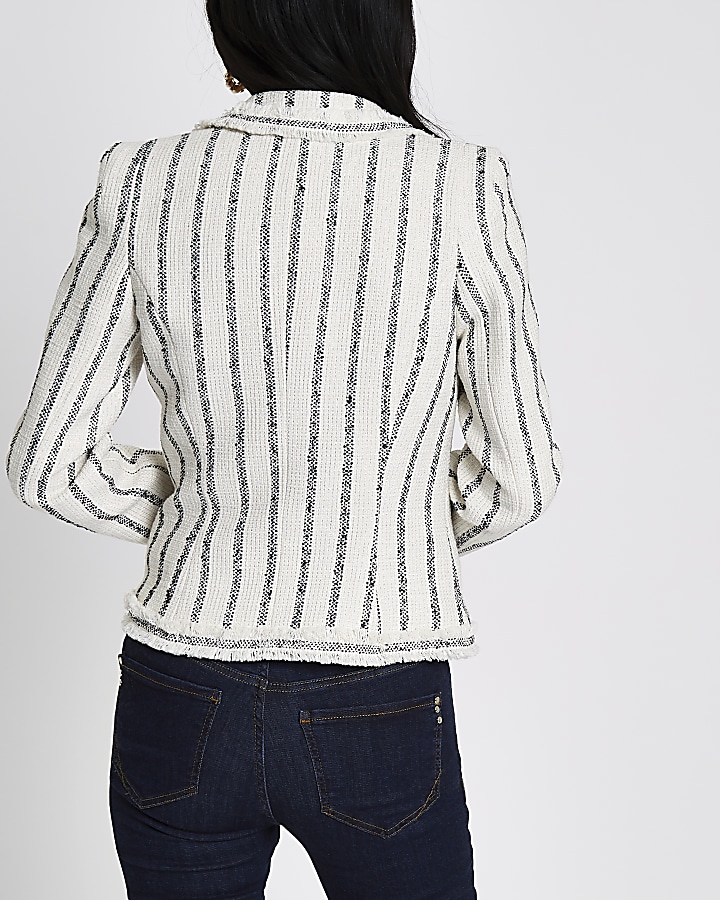 Navy stripe boucle double-breasted jacket