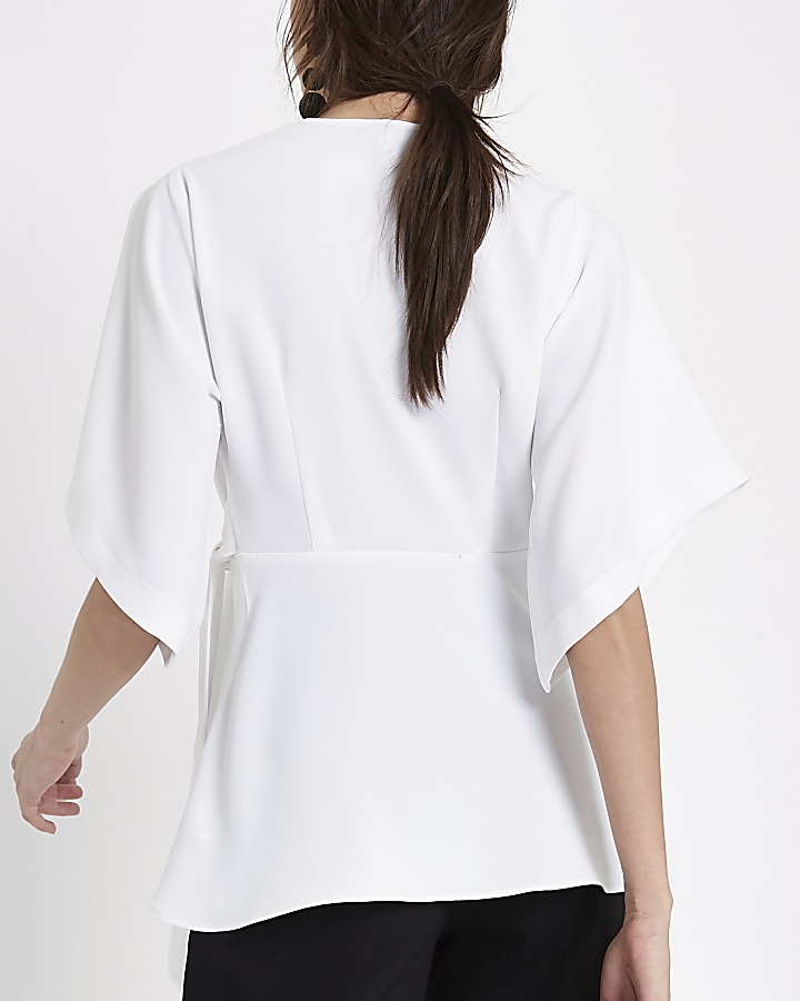 White kimono sleeve wrap top