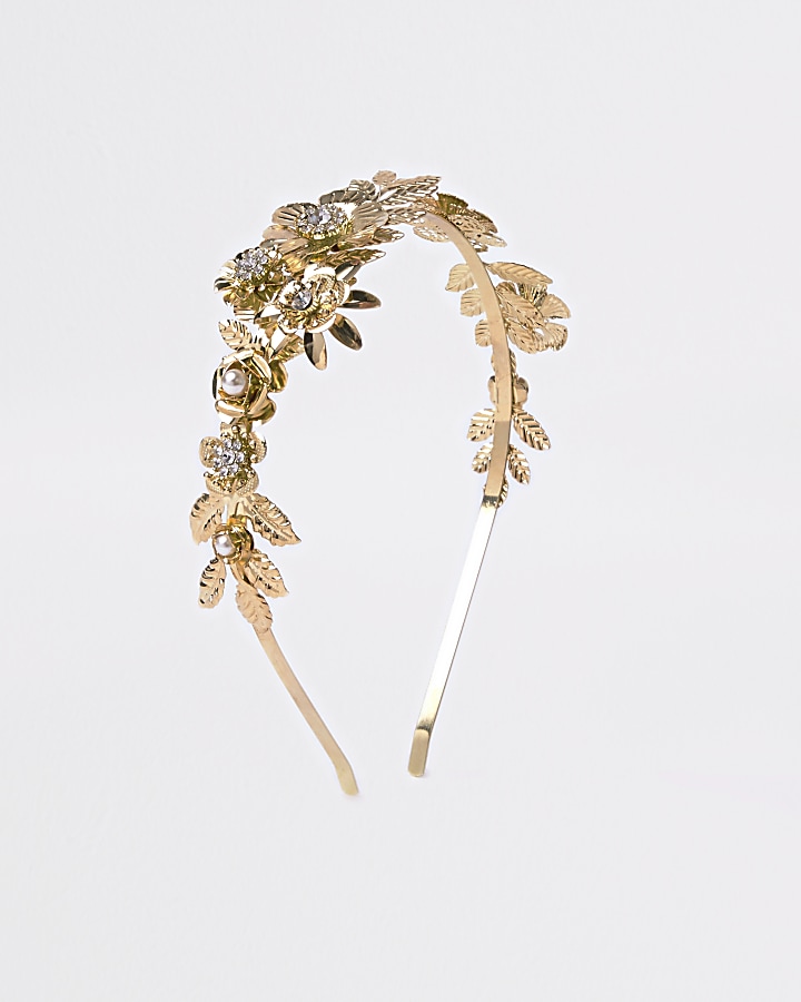 Gold tone diamante flower hair band