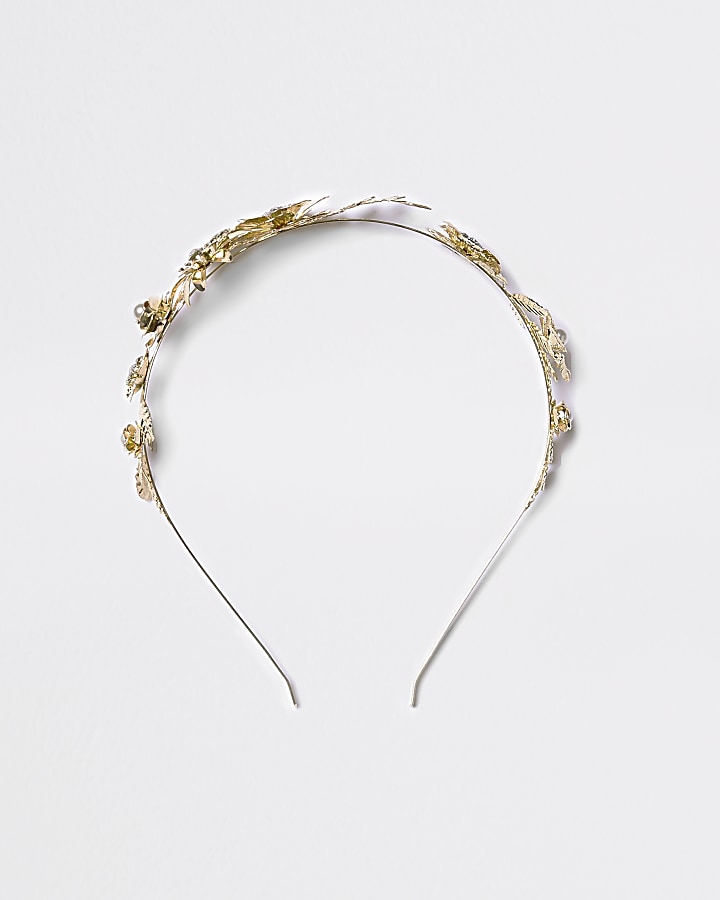 Gold tone diamante flower hair band