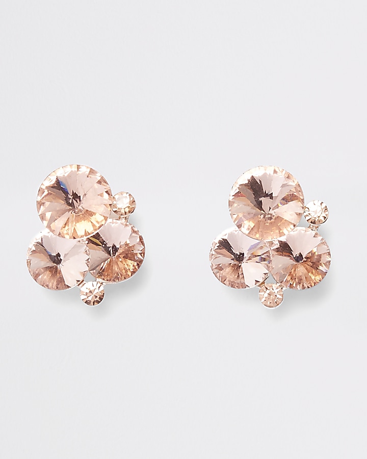 Rose gold tone diamante cluster stud earrings