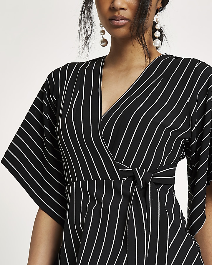 Black stripe kimono wrap top