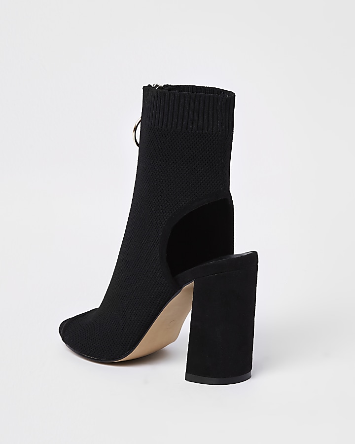 Black knit zip front shoe boots