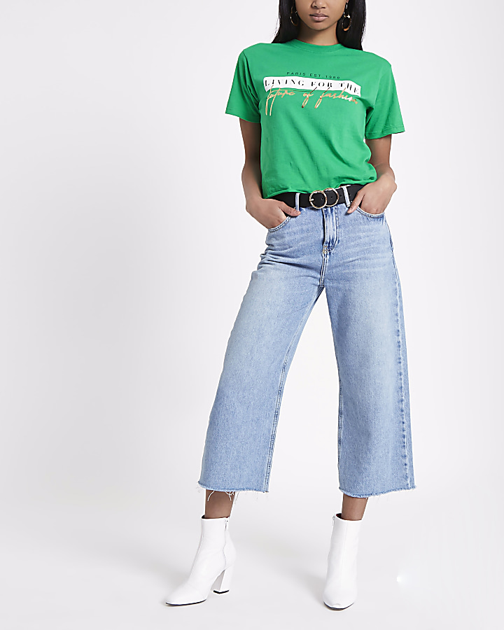 Green 'future of fashion' cropped T-shirt