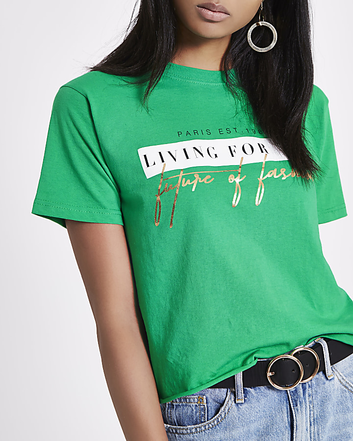 Green 'future of fashion' cropped T-shirt