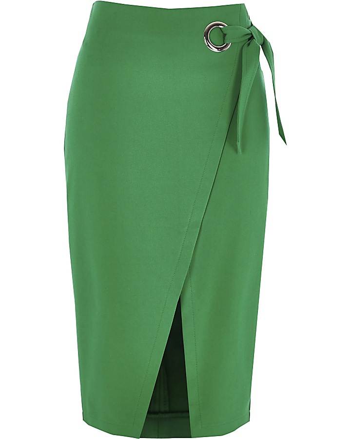Green wrap pencil skirt