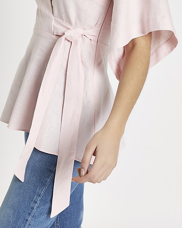 Pink kimono sleeve wrap top
