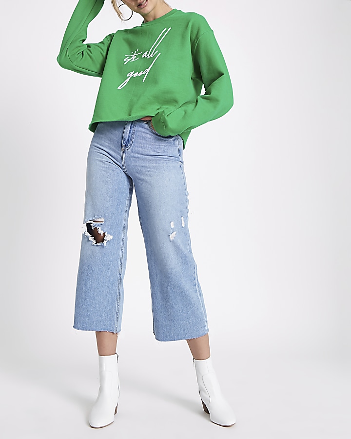 Green ‘it's all good’ print jumper