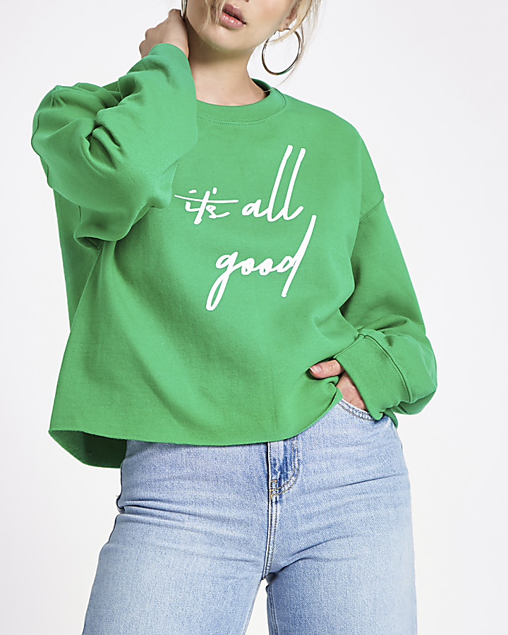 Green ‘it's all good’ print jumper