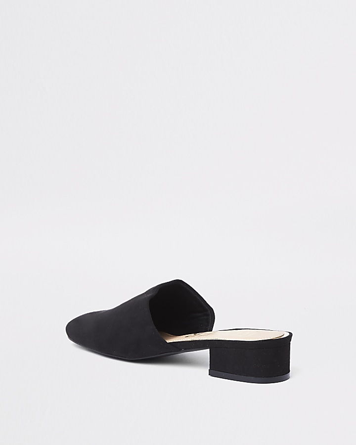 Black faux suede backless loafer