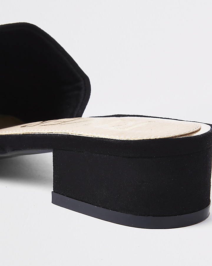 Black faux suede backless loafer