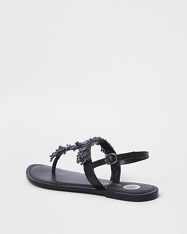 Black bead embroidered sandals