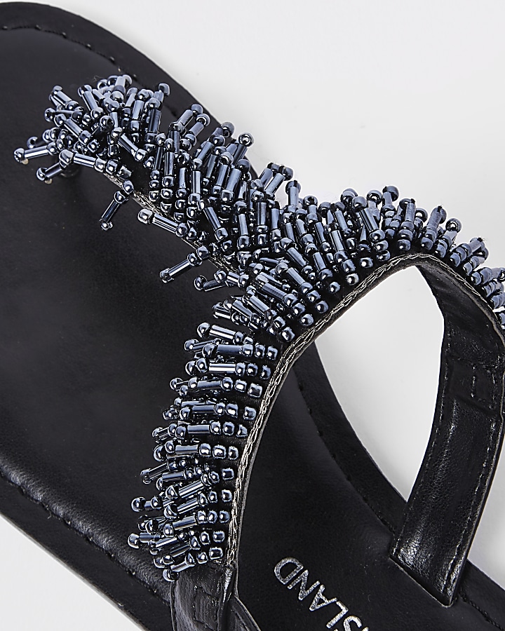 Black bead embroidered sandals