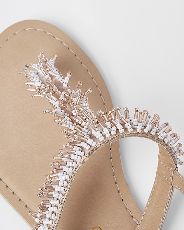 Light pink bead embroidered sandals