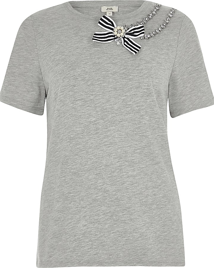 Grey short sleeve diamante T-shirt