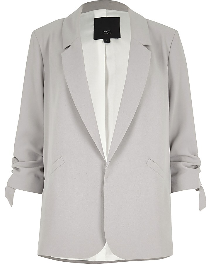 Grey  rouche sleeve blazer