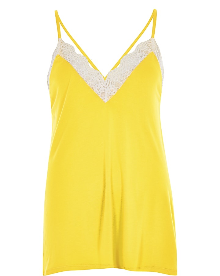 Yellow lace trim racer back cami top