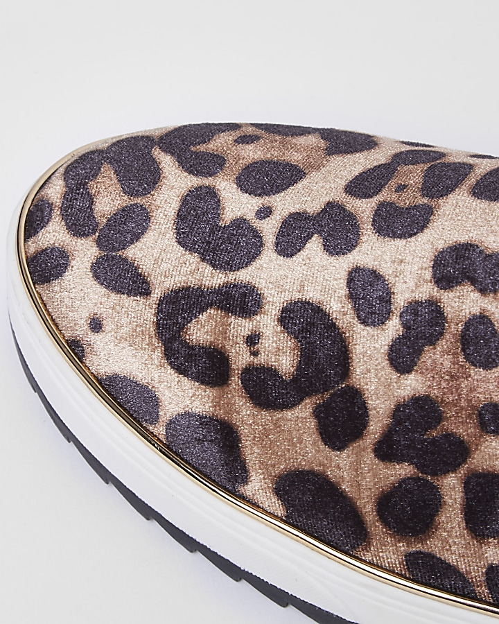 Brown leopard print slip on chunky plimsolls