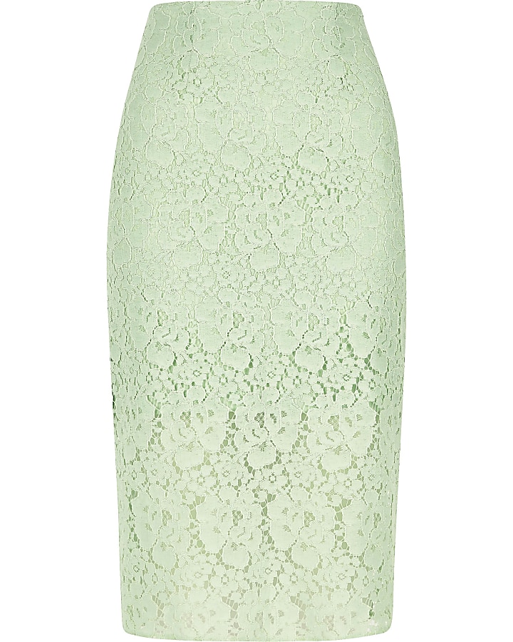 Green floral lace pencil skirt