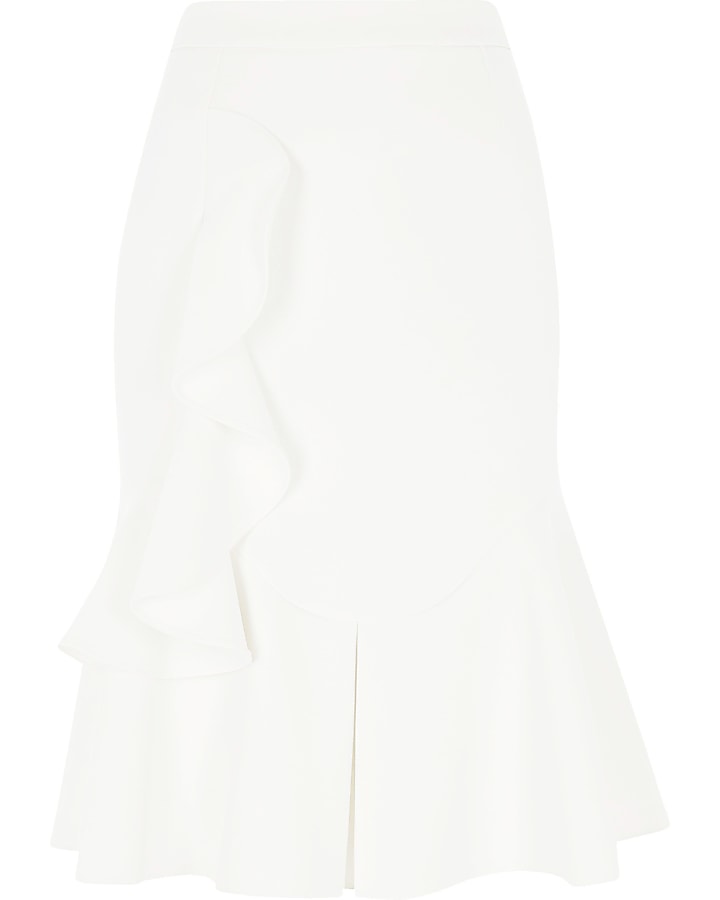 White midi frill skirt