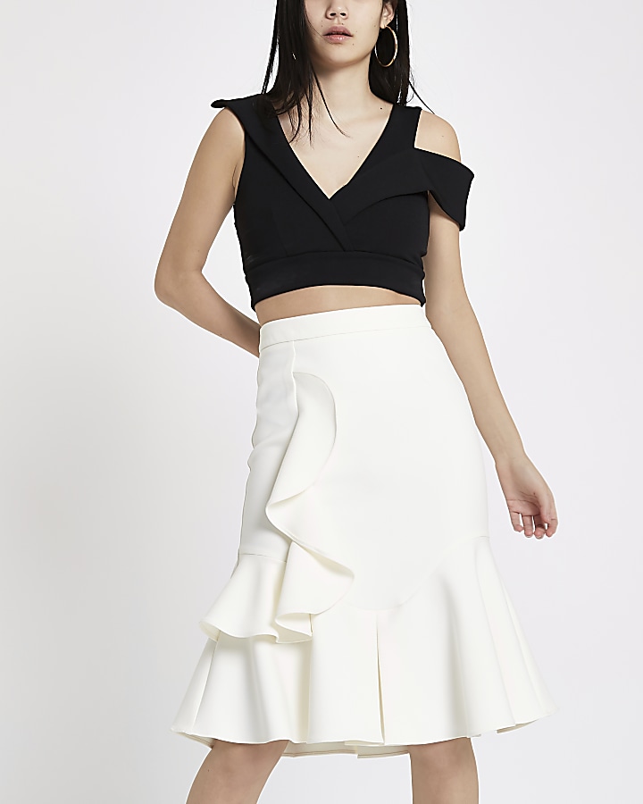 White midi frill skirt