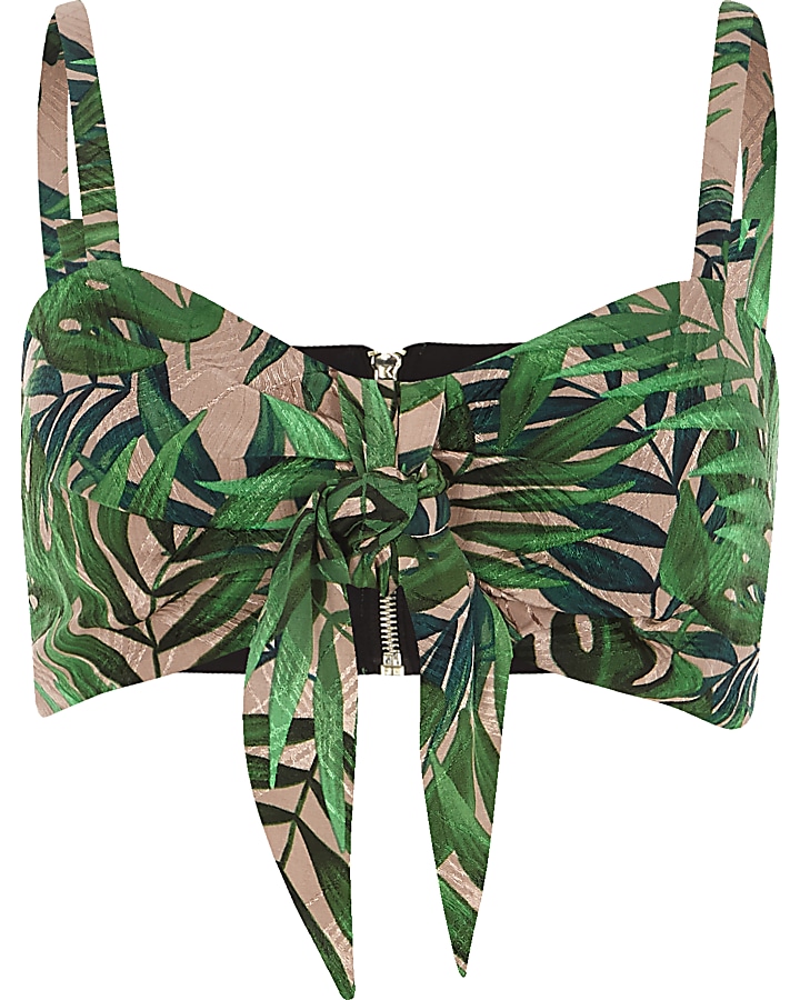 Pink palm print knot front bralet