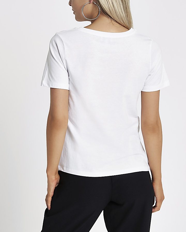 Petite white ‘New York’ embellished T-shirt