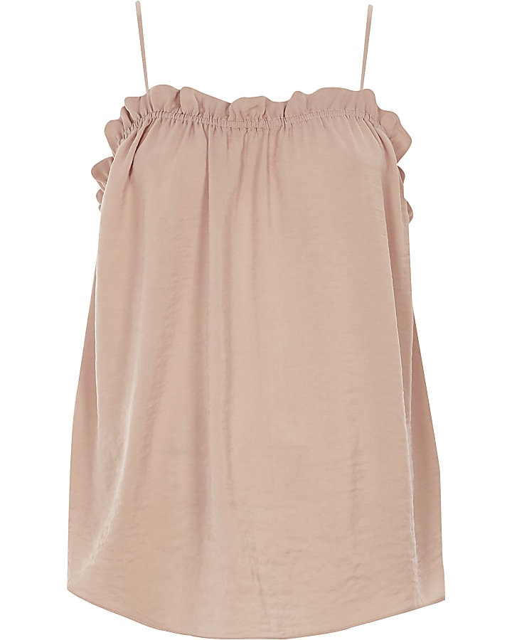 Light pink ruched neck cami top