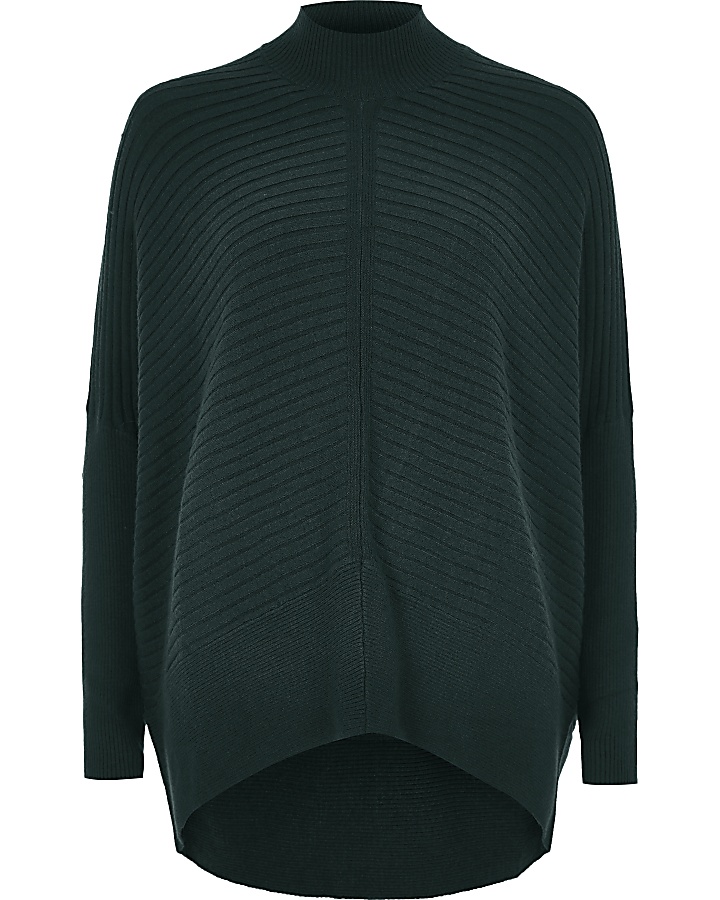 Dark green ribbed knit high neck jumper