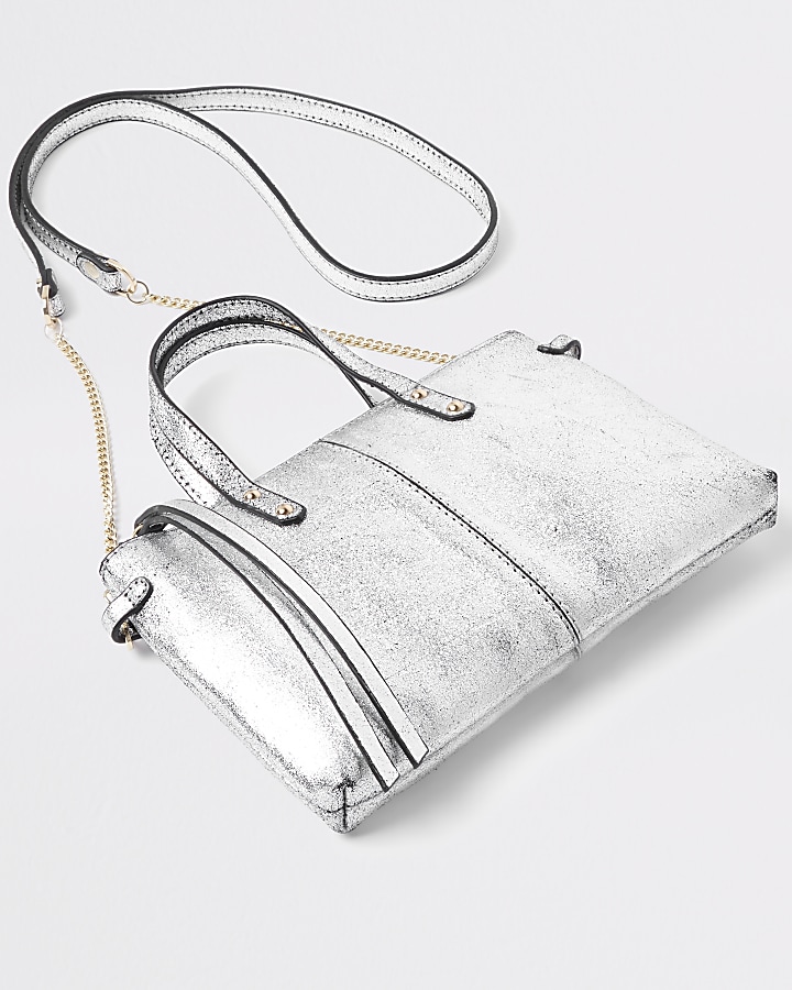 Silver metallic leather cross body mini bag