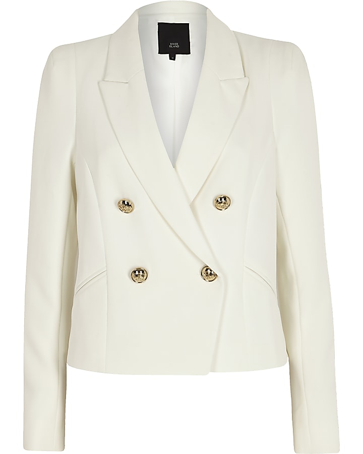 White crop double breasted tux blazer