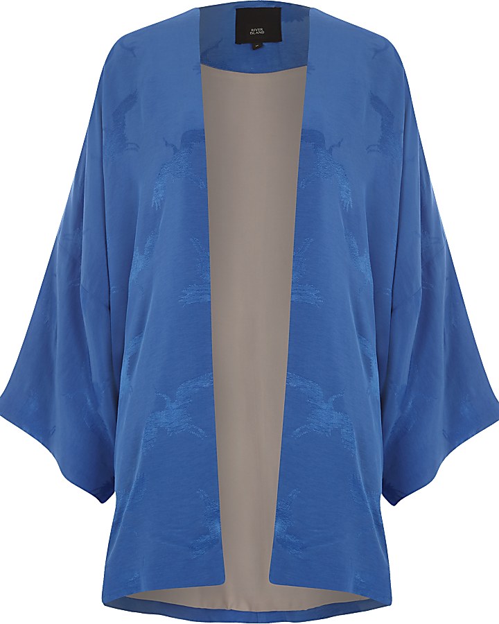 Blue jacquard kimono