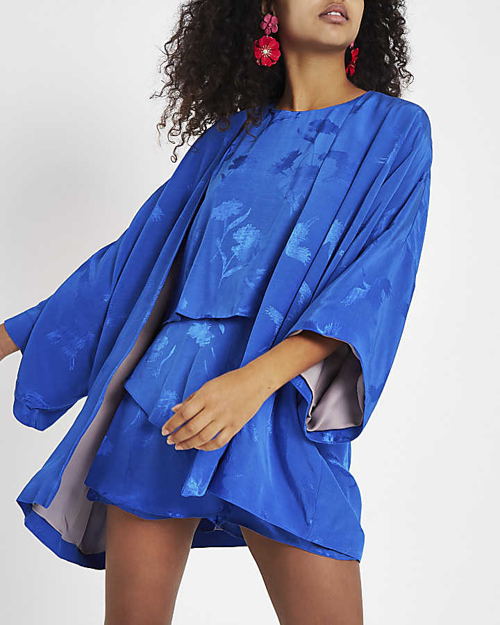 Blue jacquard kimono