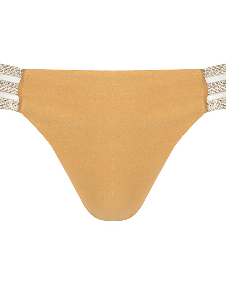 Gold elastic high leg bikini bottoms