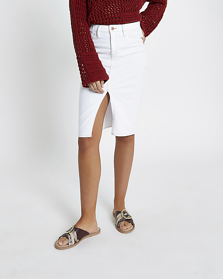 White contrast stitch denim pencil skirt