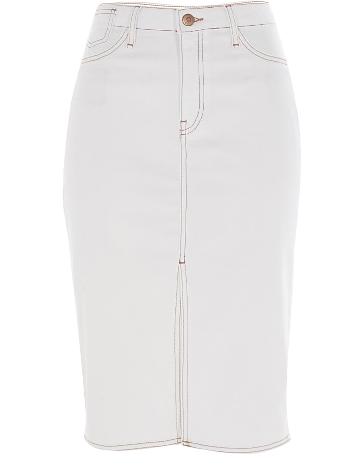 White contrast stitch denim pencil skirt