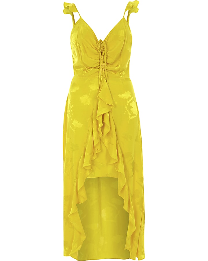 Yellow frill slip cami midi dress