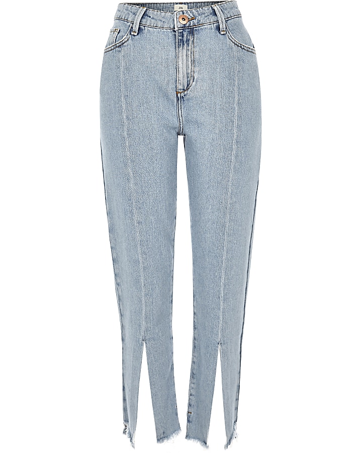 Light blue split hem cropped flared jeans