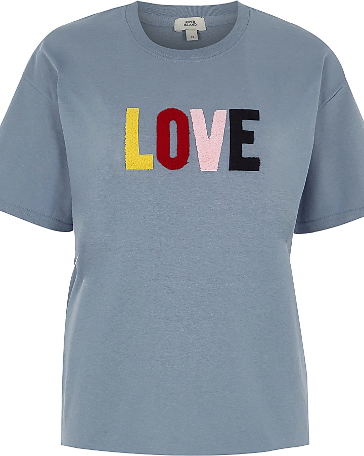 Blue 'love' cropped boyfriend T-shirt