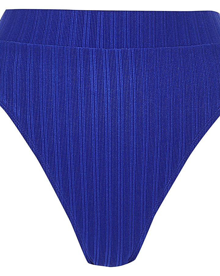 Blue textured high leg bikini bottoms
