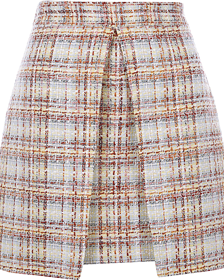 Light pink check boucle mini skirt