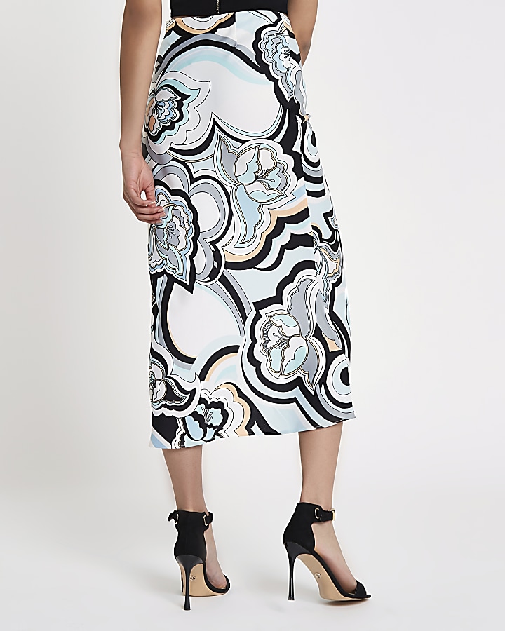 Blue swirl print maxi skirt