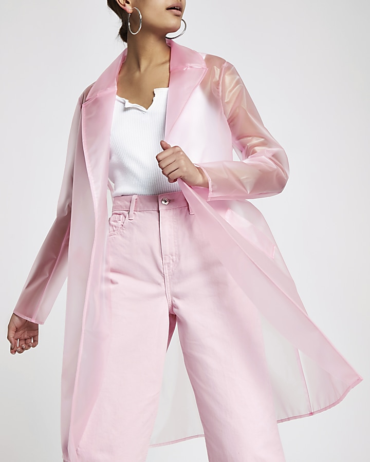 Pink plastic duster rain coat