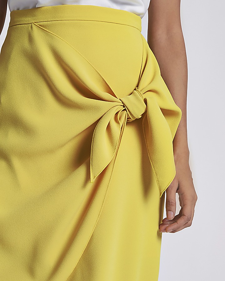Petite yellow tie front pencil skirt