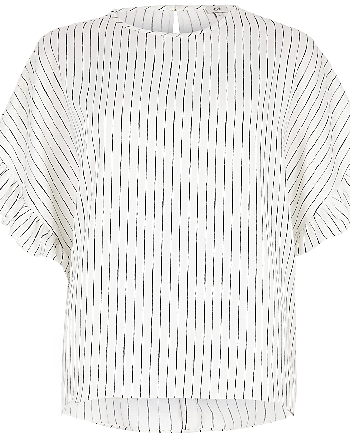 White stripe frill sleeve top