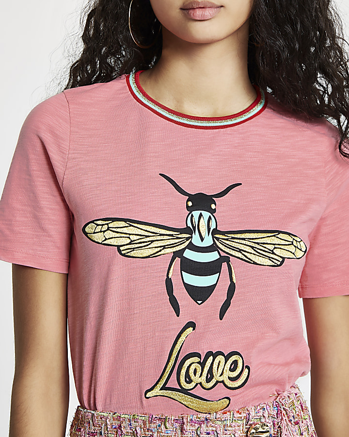 Pink wasp print 'love' T-shirt