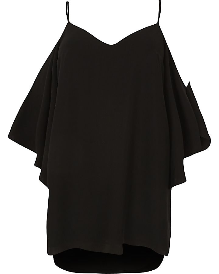 Plus black cami cold shoulder swing dress